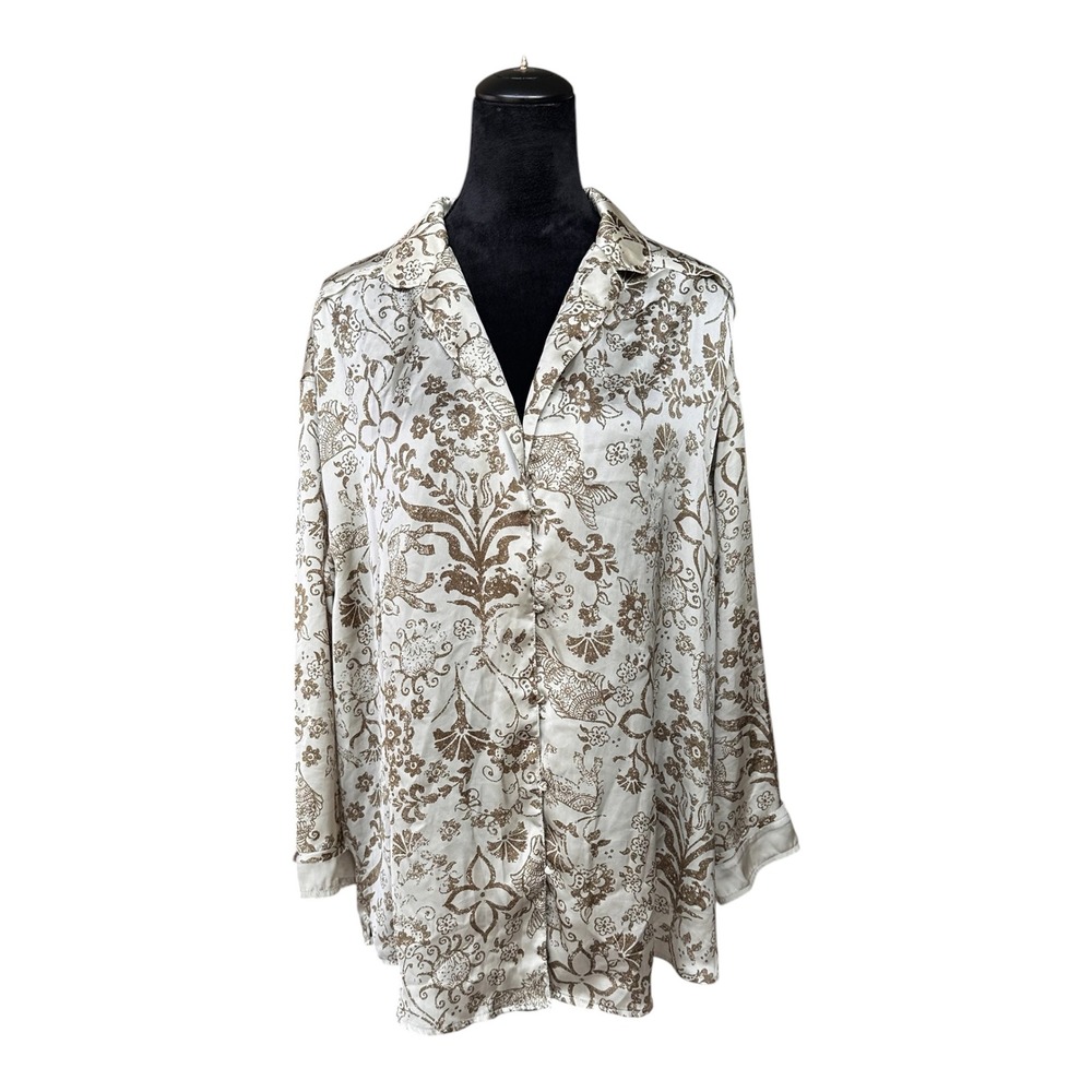 Intimately Free People Brown Cream Floral Animal Print Button Down Shirt Large